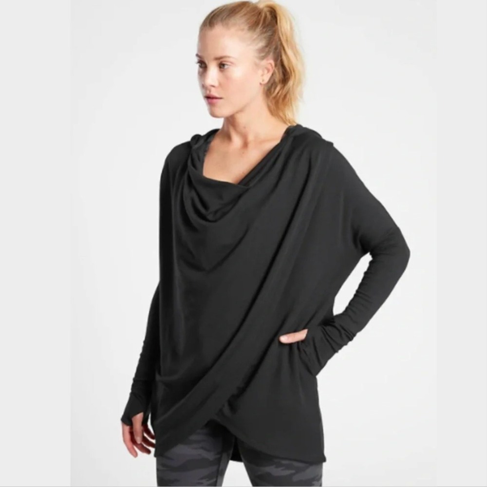 Athleta Purana Wrap Sweatshirt Black Yoga‎ Oversized Hoodie XS